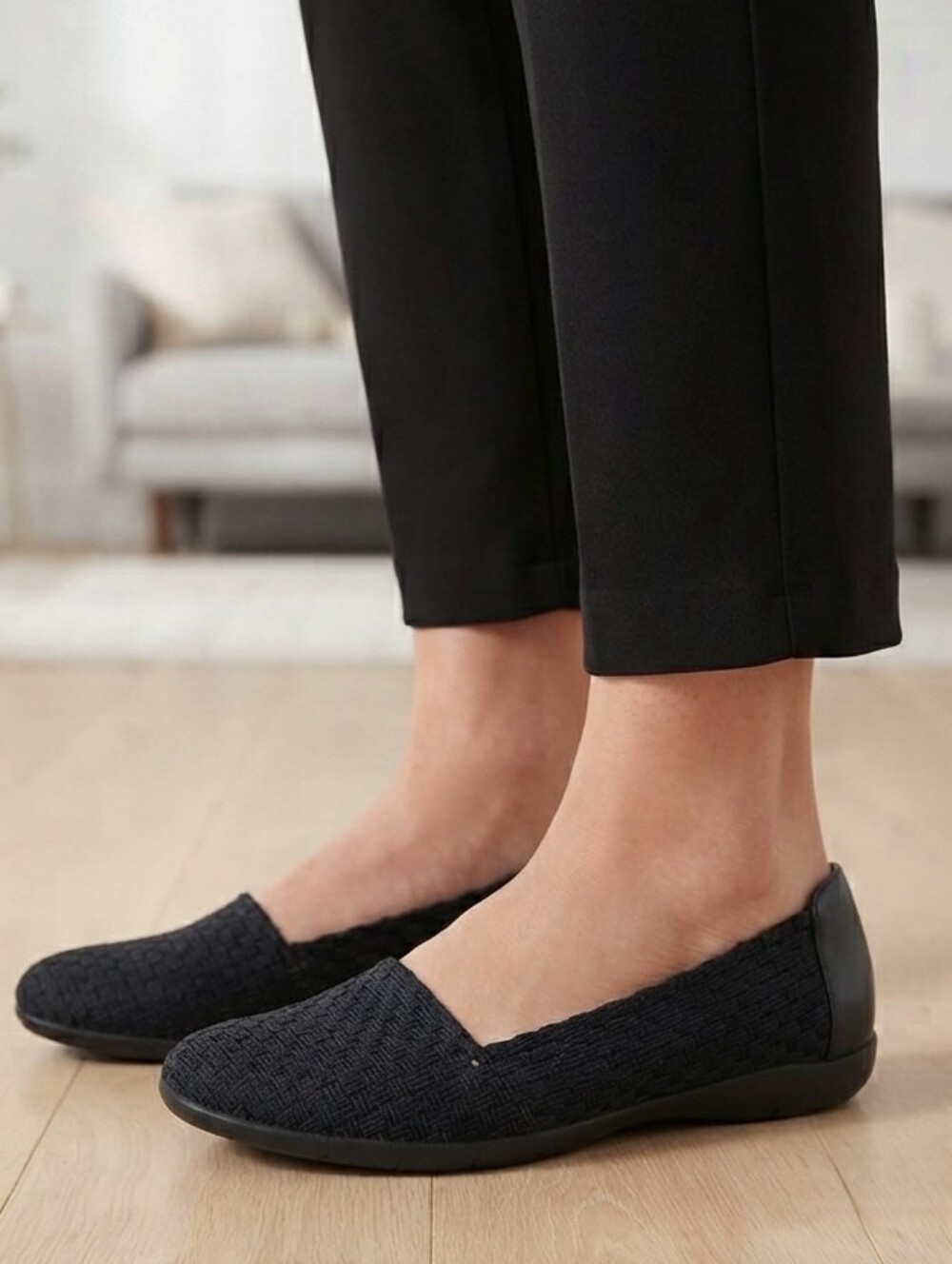 Comfortview Black Woven Textured Flats Casual Comfort Shoes Women’s Size 10W
